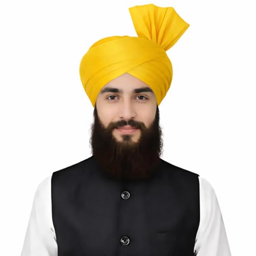 Turban For Men (156 Inches) Long Cloth – Muslim, Sikh, Punjabi Headwrap | For Prayer, Festivals & Special Occasions - color: Yellow