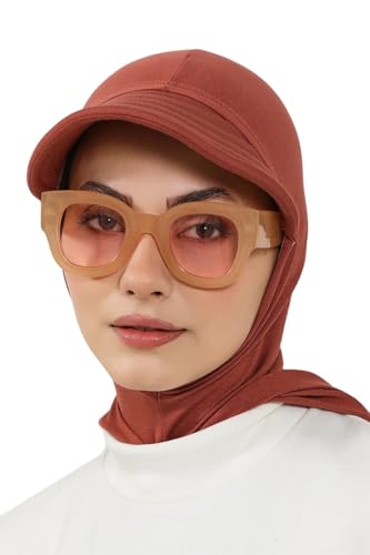 Aisha's Design Full Coverage Cotton Bonnet Hijab with Visor Modest Underscarf Bonnet - color: Cinnamon