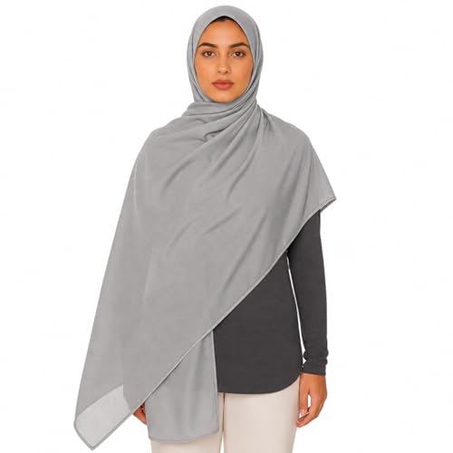 Premium Breathable Modal Cotton Hijab for Women, Lightweight, Non-Slip, Soft & Elegant Scarf for Everyday Wear - color: Ash Gray