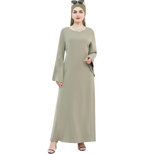 khalat Muslim Abaya Dress Women Solid Color Modest Prayer Robe Islamic Dubai Long Sleeve Lightweight Maxi Dress - color: Green, size: Small