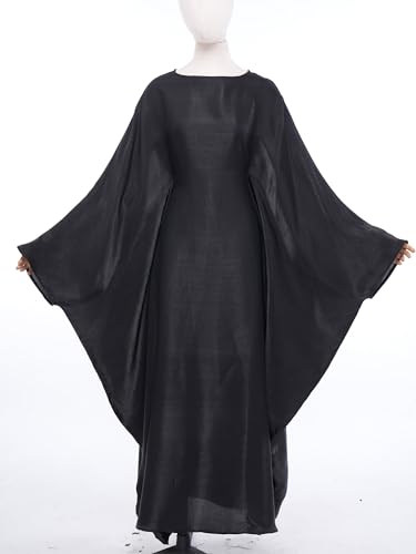 Shinsto Women Satin Prayer Dress Kaftan Robe Musulmane Femme Flashy Gown Luxury Party Wear Nightclub Outfit - color: Black, size: 2