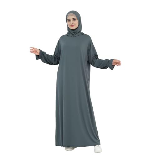 Abaya Muslim Women Hooded Dress Loose Sleeve Loose Maxi Modest Islamic Clothing Prayer Dress Kaftan - color: Dark Gray