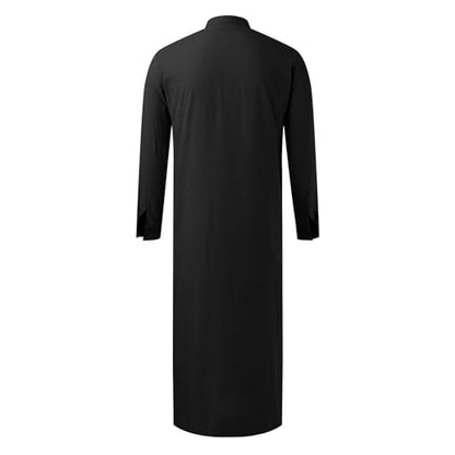 Generic Robes For Men Big and Tall Kaftan Men Thobe with Pocket Muslim Stand Up Collar Men Thobe Long Sleeve Kaftan Thobe - color: Black #2, size: X-Large