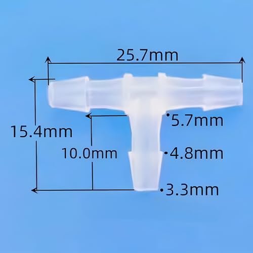 3 Way Tee Connector Equal Barbed T-Fitting 3 Way Hose Barb Adapter for Laboratory Biochemical Analytical Instruments Food Machinery Aquarium Equipment 100pc/pk (3.2mm 1/8'' Cir) - size: 3.2mm 1/8'' Cir