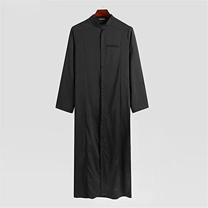 Men Muslim Clothes Solid Color Jubba Thobe Long Sleeve Stand Collar Robes Dubai Middle East - color: White, size: Large