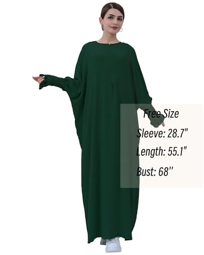 Muslim Prayer Abaya Islamic Women's Khimar Pure Color Hijab Dress Long Sleeve Dubai Kaftan - color: Darkgreen