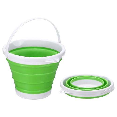 uxcell Collapsible Bucket, 0.8 Gallon (3L) Small Foldable Bucket, Portable Water Pail Round Tub Cleaning Tools with Handle for RV Camping Household Garden Fishing Car Wash, Green - color: Green
