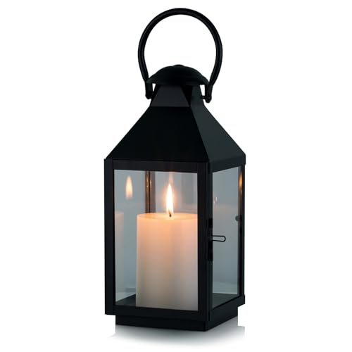 NUPTIO Black Decorative Candle Lantern: Metal Pillar Candle Holders for Table Centerpiece - 10.2in Tall Hanging Lanterns for Outdoor Wedding Party Home Living Room Fireplace Decor - color: Black, size: Large