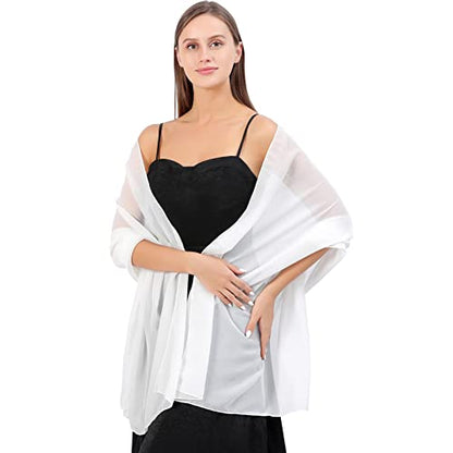 Ladiery Chiffon Shawl Wraps for Women Evening Dresses, Elegant Soft Sheer Shawls for formal dressy Bride Wedding - color: White(1)
