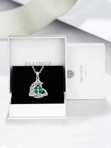 PRAYMOS 925 Sterling Silver Religious Islamic Necklace/Irish Triquetra Celtic Knot Pendant Jewelry Gift for Women - style: Celtic four clover