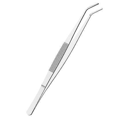 8 Inch Stainless Steel Tweezers with Curved Pointed Serrated Tip, Perfectly Aligned, 3/64 Inch Thickness Stainless Steel, Multipurpose Daily Garden Home Lab Craft Repairing Tool