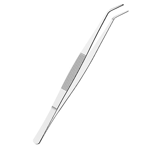 8" Stainless Steel Tweezers, Curved Pointed, 3/64" Thick | Serrated Tip, Perfectly Aligned, Multipurpose Daily Garden Home Lab Craft Repairing Tool