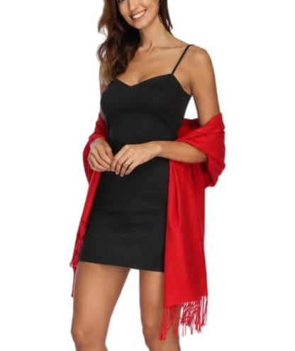 Pashmina Shawl Wraps Scarves Evening Dresses Wedding Bridesmaid for Women - color: Red