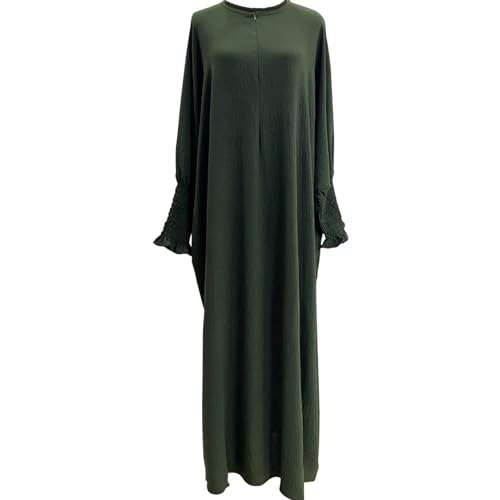 Lenmipot Islamic Women Jilbab Abayas Muslim Abaya Dress for Women Middle East Kaftan Dubai Dress Eid Prayer Clothes - color: Army Green