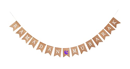 Mandala Crafts Burlap Ramadan Mubarak Banner Muslim Islamic Bunting Sign - color: Ramadan