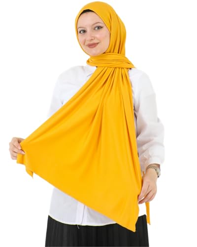Prien Hijab for Women Viscose Scarf Lightweight Muslim Hijabs Long Shawl Islamic Scarves Turkey Silk Headscarf for Womens - color: Deep Yellow