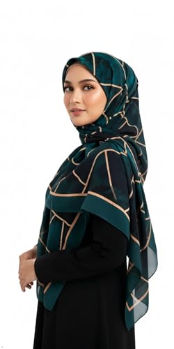 Hijab Modest and Elegant | Beautifully Designed Printed Chiffon Patterns | Muslim Women Head Scarf and Veil - color: Green