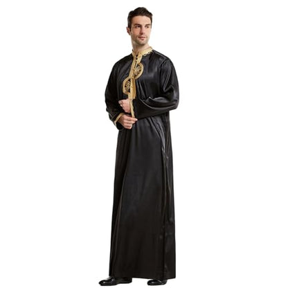 zhxinashu Thobe for Men Islam Long Sleeve Mens Kaftan Thobe Muslim Men Clothing - color: Black, size: 3X-Large