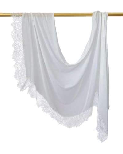 JUMISEE Elegant Floral Lace Hijab Scarf for Women Soft Cotton Head Wrap Instant Hijab Long Scarves Evening Dress Shawl - color: White