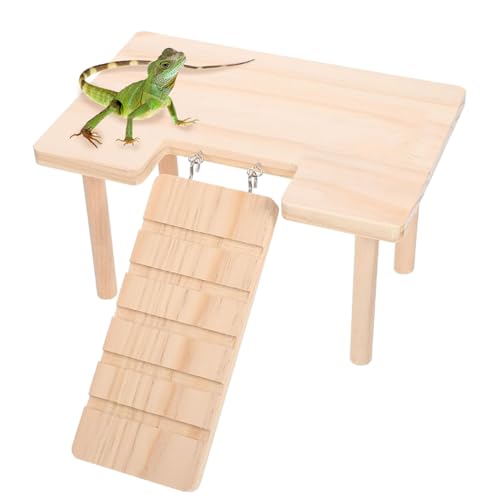 Reptiles Hideout Wooden with Climbing Ramp Bearded Dragon Hide Cave Wood Aquariums & Terrariums Accessories for Bearded Dragons Leopard Geckos Lizards Turtles Hamsters(U-Shape)