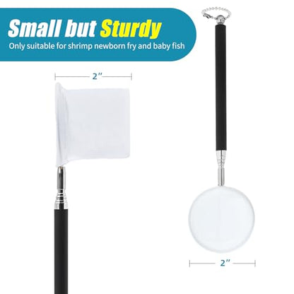 AQUANEAT Small Fish Tank Shrimp Net, Aquarium Debris Cleaning Tools, with Extendable Handle - size: 2 Inch