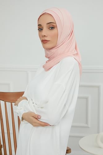 Aisha's Design Jersey Shawl for Women Instant 95% Cotton Modesty Turban Cap Hat Head Wrap Cotton Scarf - color: Powder