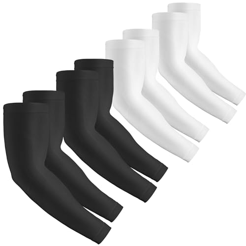 2 Pairs UV Protection Cooling Arm Sleeves Compression Sun Sleeves for Men Women Youth, Tattoo Cover Up, UPF 50 - color: 4 Pairs: 2 Pairs Black & 2 Pairs White