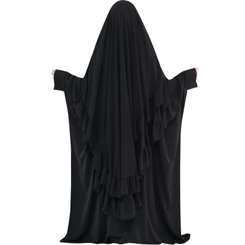 khalat Women's Hijab Chiffon Hijab for Women Muslim 2 Layers Ruffle Lightweight Large Hijab - color: Black