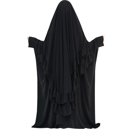 khalat Women's Hijab Chiffon Hijab for Women Muslim 2 Layers Ruffle Lightweight Large Hijab - color: Black