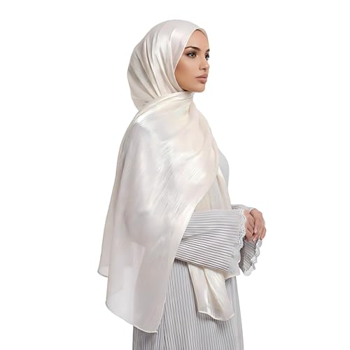 Organza Sheen Shimmer Crepe Hijab Scarf for Women Lightweight Sheer Shawl Wrap for Wedding and Evening Dresses - color: Beige