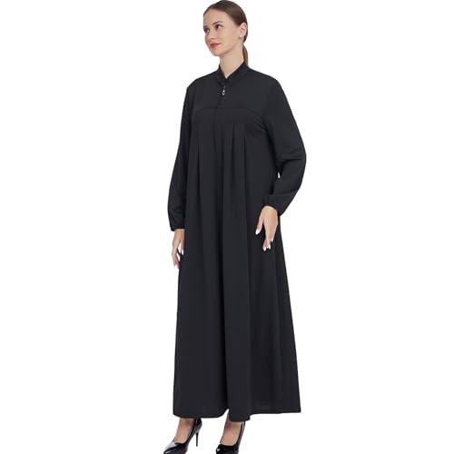 Women Muslim Casual Dress Islamic Maxi Robe Chest Zipper Abaya 1PC Soft Muslim Abaya Eid Kaftan Robe Classic Dress - color: Blacka, size: Medium