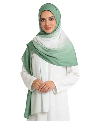 RARITYUS Fashion Gradient Color Hijab Scarf for Women Glitter Modal Instant Muslim Islamic Hijab Head Wraps Long Shawls - color: Green