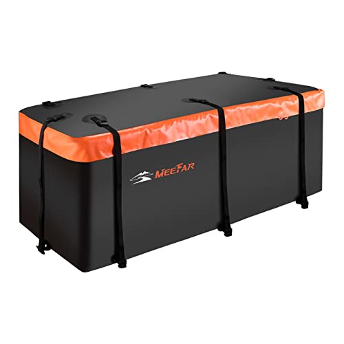 MeeFar Hitch Mount Cargo Carrier Bag Soft Shell 100% Waterproof 16 Cubic Feet (58" 24" 19") Include 8 Reinforced Straps for Truck Pickup All Vehicle with Steel Cargo Basket - size: 16 Cubic Feet