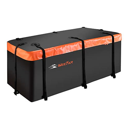 MeeFar Hitch Mount Cargo Carrier Bag Soft Shell 100% Waterproof 16 Cubic Feet (58" 24" 19") Include 8 Reinforced Straps for Truck Pickup All Vehicle with Steel Cargo Basket - size: 16 Cubic Feet