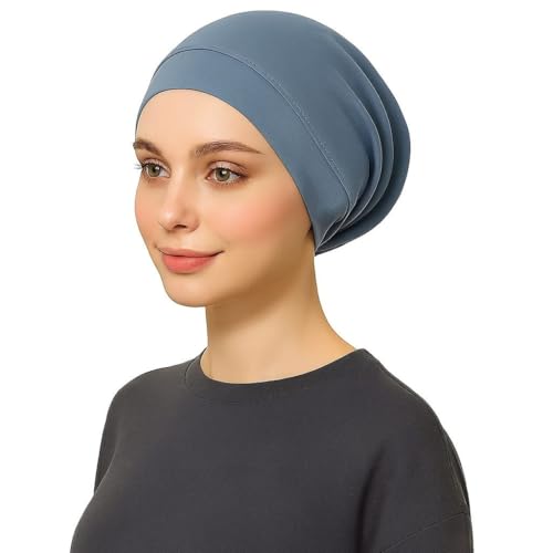 Cotton Modal Jersey Hijab with Matching Undercap, Women's Casual Style, 180cm × 70cm - color: Steel Blue