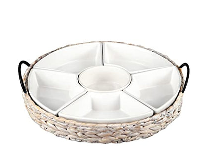 Ceramic Serving Trays, RANDEFURN Serving Platters with 6 Removable Dishes, Serving Tray for Parties, Food Tray 15.5 x 15.5 Inches, Perfect for or Chips,Whitewash - color: Whithewash