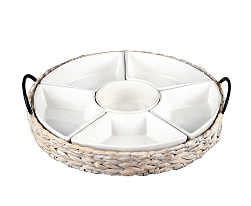 Ceramic Serving Trays, RANDEFURN Serving Platters with 6 Removable Dishes, Serving Tray for Parties, Food Tray 15.5 x 15.5 Inches, Perfect for or Chips,Whitewash - color: Whithewash