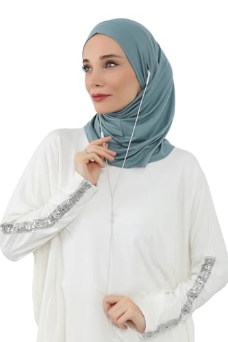 Aisha's Design Practical Cotton Bonnet with Built-In Neck Cover and Ear Access - color: Dark Mint