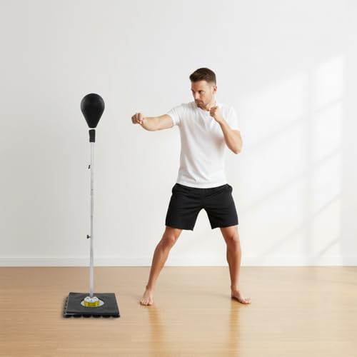 Reflex Speed Punching Bag with Stand, Height Adjustable Suction Cup Base Boxing Training Ball, Free Standing Speed Reflex Bag for Adults Teens, Home Gym Fitness Stress Relief