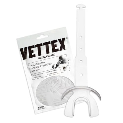 Vettex DoubleGuard Mouth Guard with Lip Protection, White | Football, Lacrosse, MMA, Boxing, Adjustable Helmet Strap, Braces Friendly, 2 Breathing Channels, NCAA & NFHS Certified - color: White