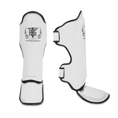 Top King New Pro Leather Shin Guards for Muay Thai - color: White-Black, size: X-Large