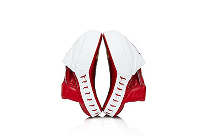 Fairtex FMV9 Contoured Focus Mitts |Striking Accuracy & Protection for Boxing, Muay Thai, Kickboxing |Ergonomic Design, Soft Padding, Secure Fit Leather - color: Red/White