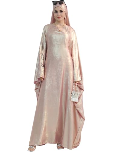 Luxury Dubai Style Abaya and Hijab Set, Breathable Modest Prayer Dress with Belt Loose Fit Muslim Robe - color: Blush Petal, size: Large(2)