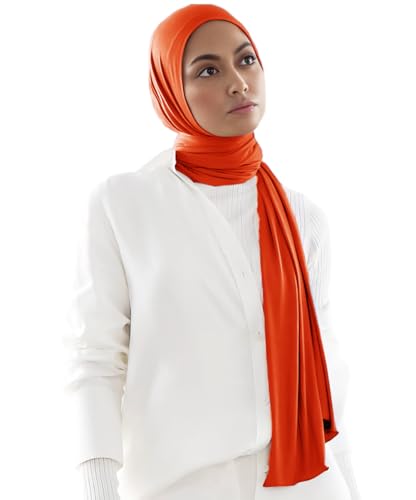 Harewom Muslim Hijab for Women Soft Stretch Headscarf Large Plain Turban Wrap Shawl Head Wrap for Everyday Wear - color: Orange Hijab Headscarf