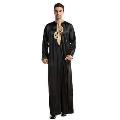 zhxinashu Thobe for Men Islam Long Sleeve Mens Kaftan Thobe Muslim Men Clothing - color: Black, size: XX-Large