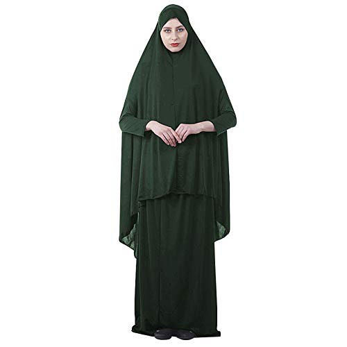 여성용 투피스 무슬림 기도 드레스 히잡 스카프 이슬람 아바야 전체 길이 드레스 - color: 초록색., size: 2-Medium