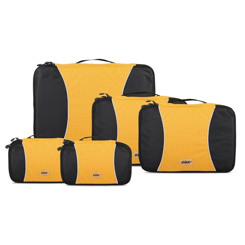 GOX Ultra Light 5 piece Packing Cubes Travel Luggage Organizer 1 Large 2 Medium 2 Small - color: Yellow