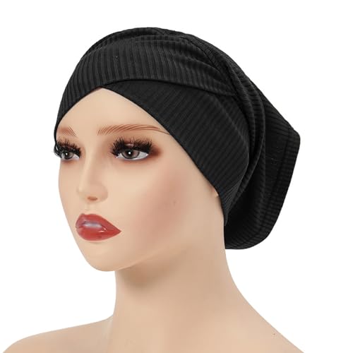 PURFUN 3 Pcs Muslim Inner Hijab Caps Women Solid Color Under Hijab Caps Stretchy Breathable Full Cover Undercap Tube Bonnet - color: Black+white+brown