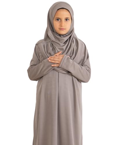Prien Kids Prayer Dress Muslim Clothes for Girls Long Sleeve Abaya with Hijab Two Piece Maxi Islamic Set Scarf Kaftan Jilbab - color: Deep Mink