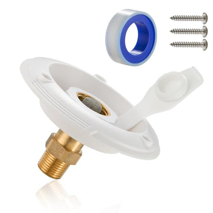 TOPSHINE RV City Water Inlet with Check Valve, RV Water Inlet Connection, RV Water Fill Inlet Flange with 3/4" GHT Female to 1/2" NPT Male, Fits for Camper, Trailer, Marine, RVs and Boats, Large - color: White, size: 4.7”